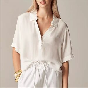 NWT J.Crew Sz S Bungalow popover top in crepe de chine Ivory